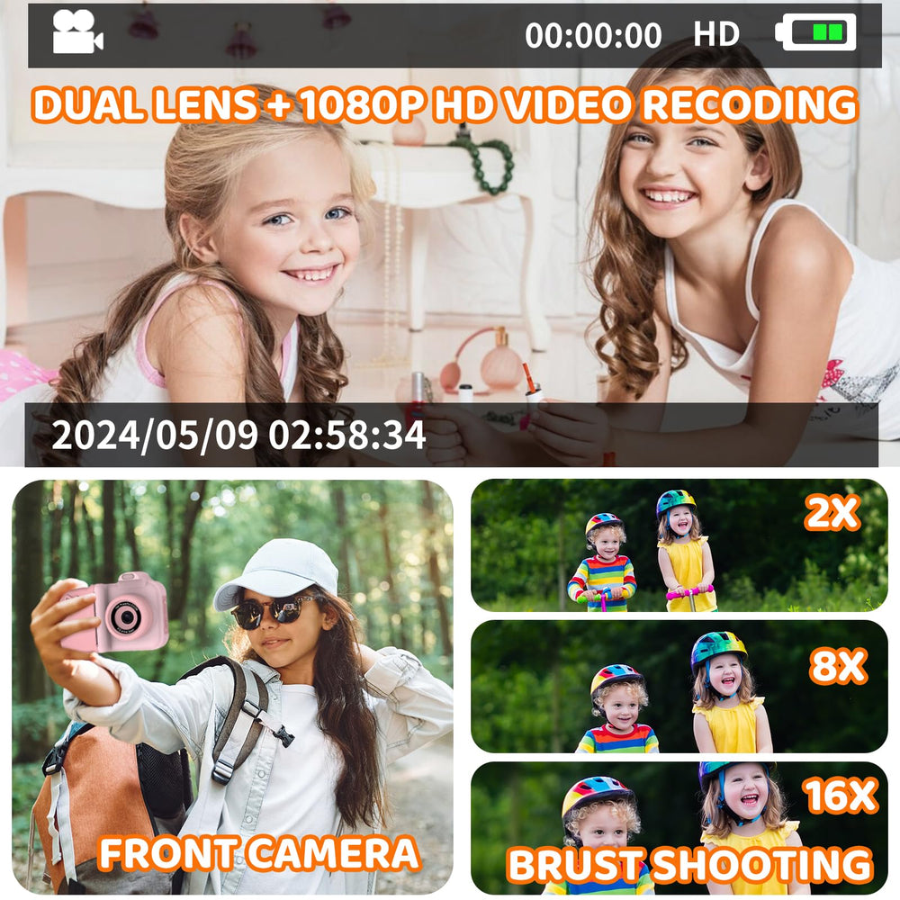 Xuweicn Kids Camera 32GB Memory Card included boosts storage for all photos.