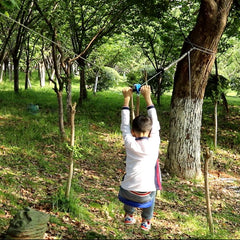 XXBEN Backyard zip line kit assembly shown for quick setup