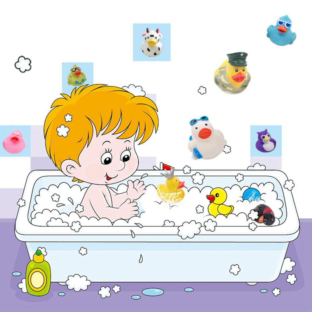 XY-WQ kids bath time ducks set helps with sensory-rich water play.