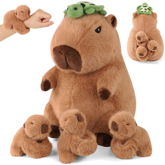 XYHQYB 5-in-1 Capybara Plush mommy with babies front view, cozy family cuddle