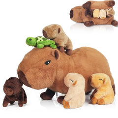 XYHQYB capybara mommy plush with babies offers secure play and cuddling.