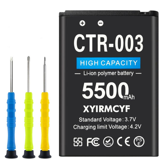 XYIRMCYF 5500mAh CTR003 battery delivering extended playtime for Nintendo 3DS/2DS.