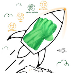 XYMTOY green superhero gloves worn by a child during active pretend play