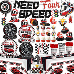 Xynic Need Four Speed banner brightens birthday decor with bold, race-themed flair.