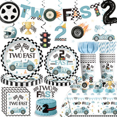 Xynic Two Fast birthday banner decor creates a bright party backdrop.