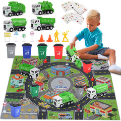 Y.L. DOYMX toy garbage truck on colorful play mat for imaginative sorting play