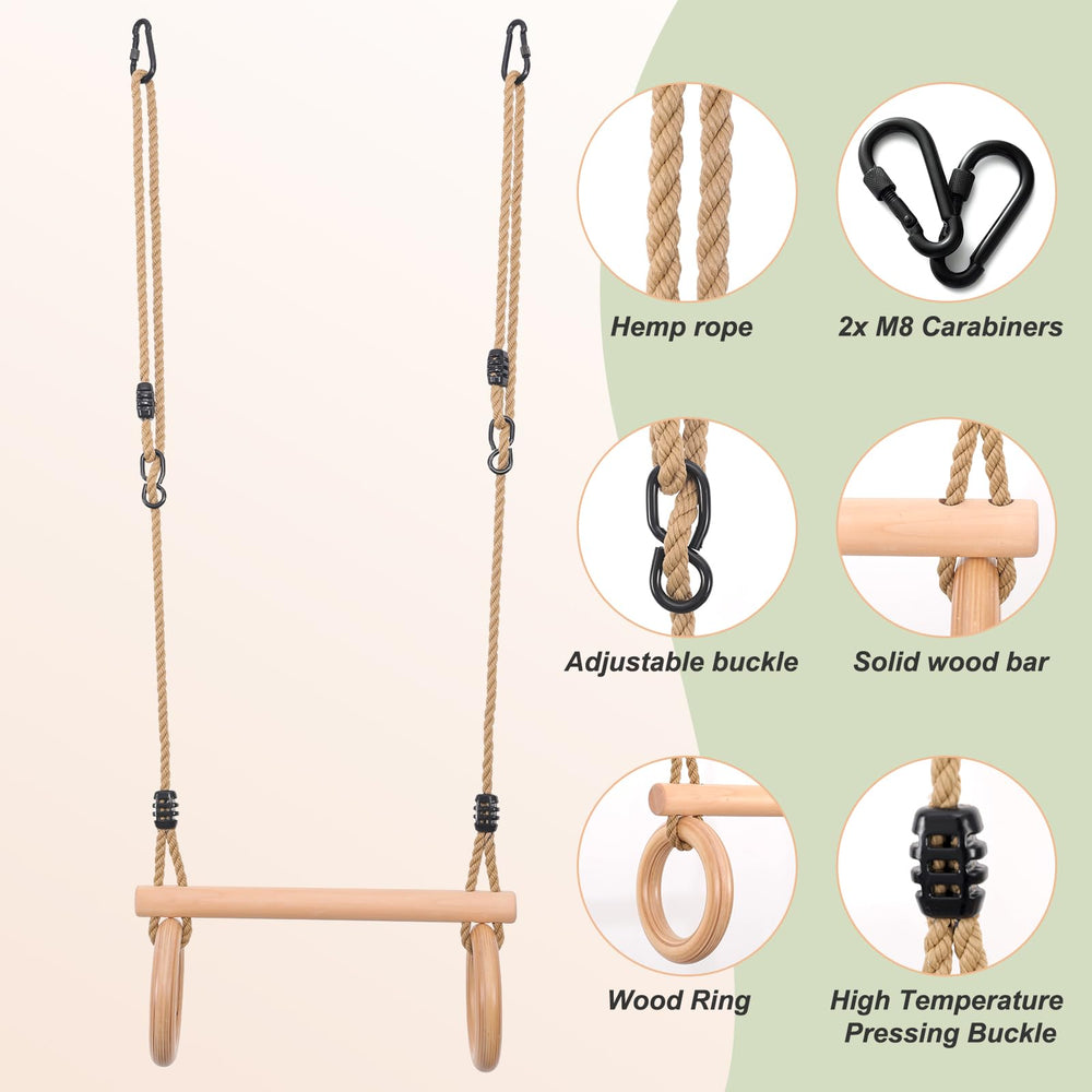 YAERSI wooden gym rings for kids, boosting grip and upper body coordination.