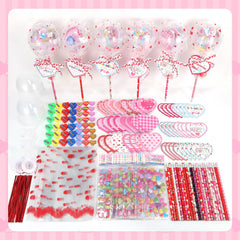 Yaeyia lollipop display includes heart cards and notebooks for classroom celebrations.
