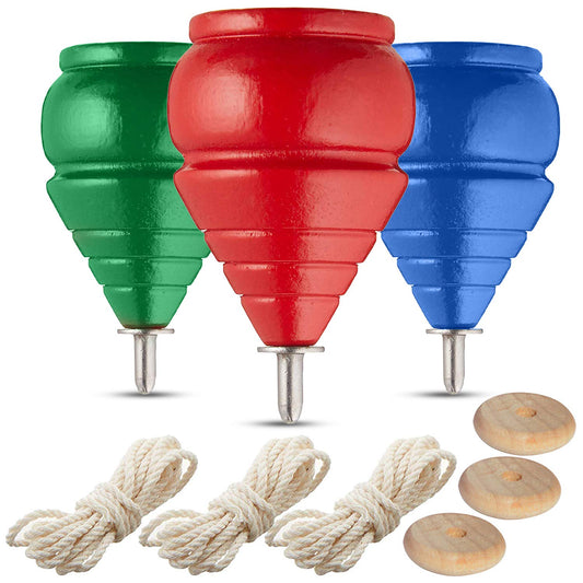 YAJUA authentic spinning tops blue in vivid action for focused play