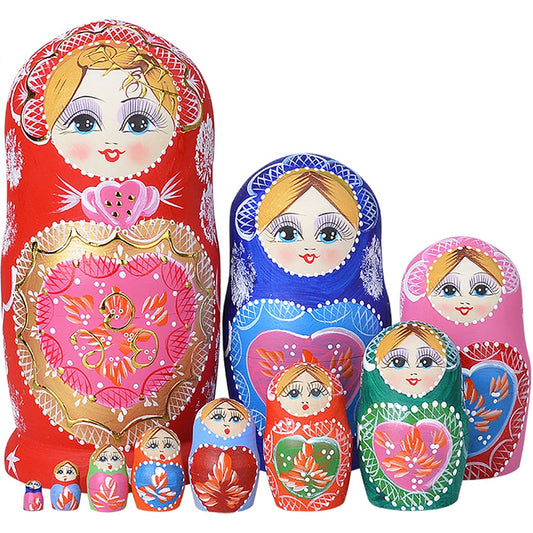 Yakelus 10pcs Matryoshka front view shows vibrant colors and craftsmanship.