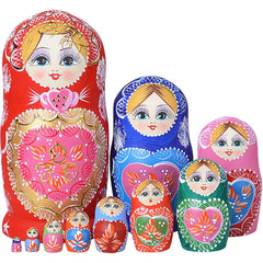 Yakelus 10pcs Matryoshka front view shows vibrant colors and craftsmanship.