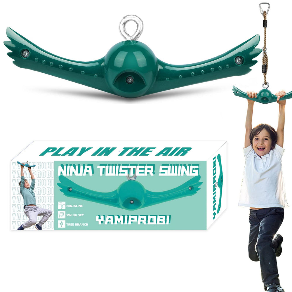 YAMIPROBI Swing Spins Set in action with a 360° twist handle for backyard play