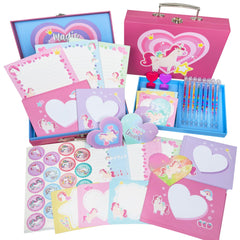 Yasest 98pcs unicorn stationery set carrying case with compartments for easy travel and quick access