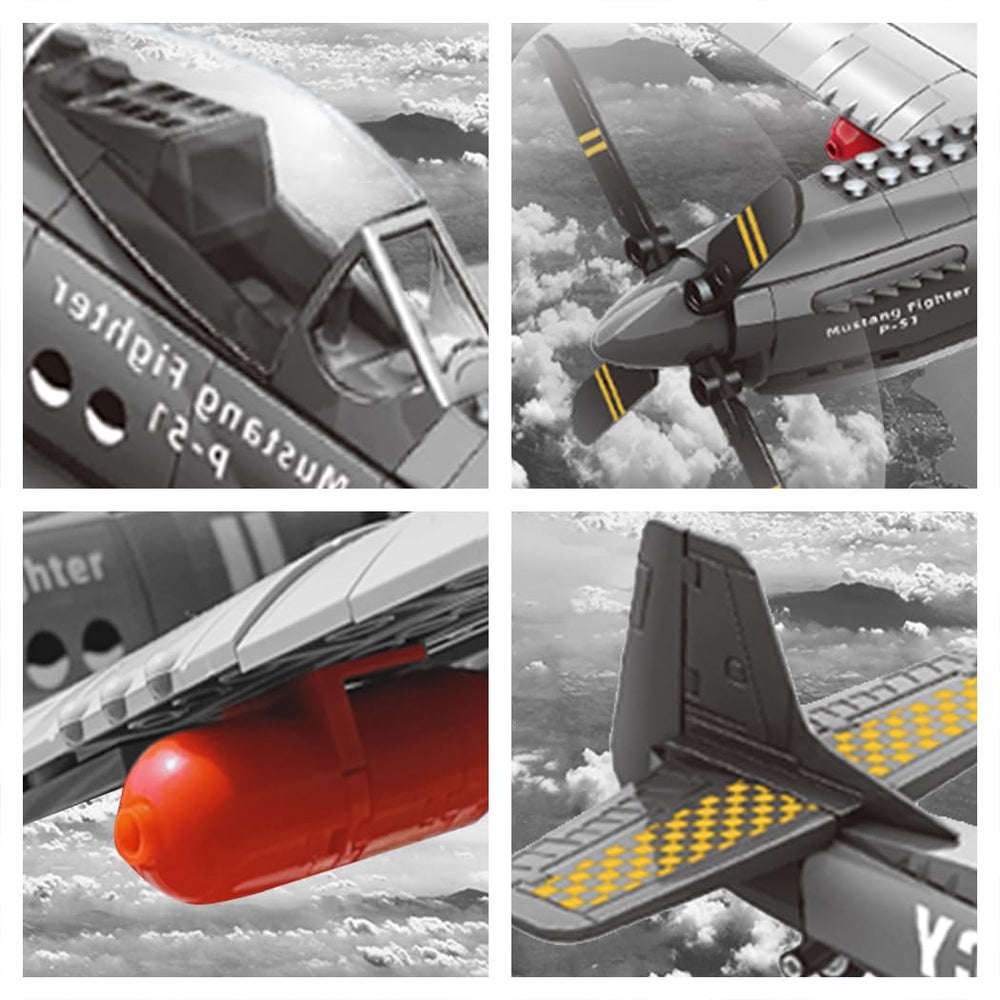 YBLOCK P51 Mustang propeller focus demonstrates spinning action for realism.