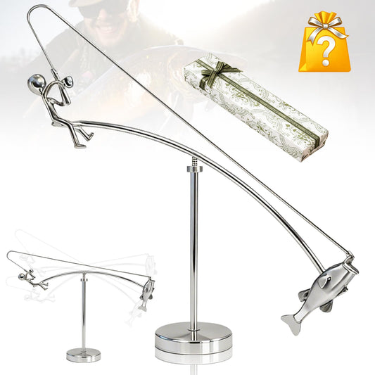 YEAfEAti Fisherman Balancing Sculpture front view showing hypnotic motion for desks