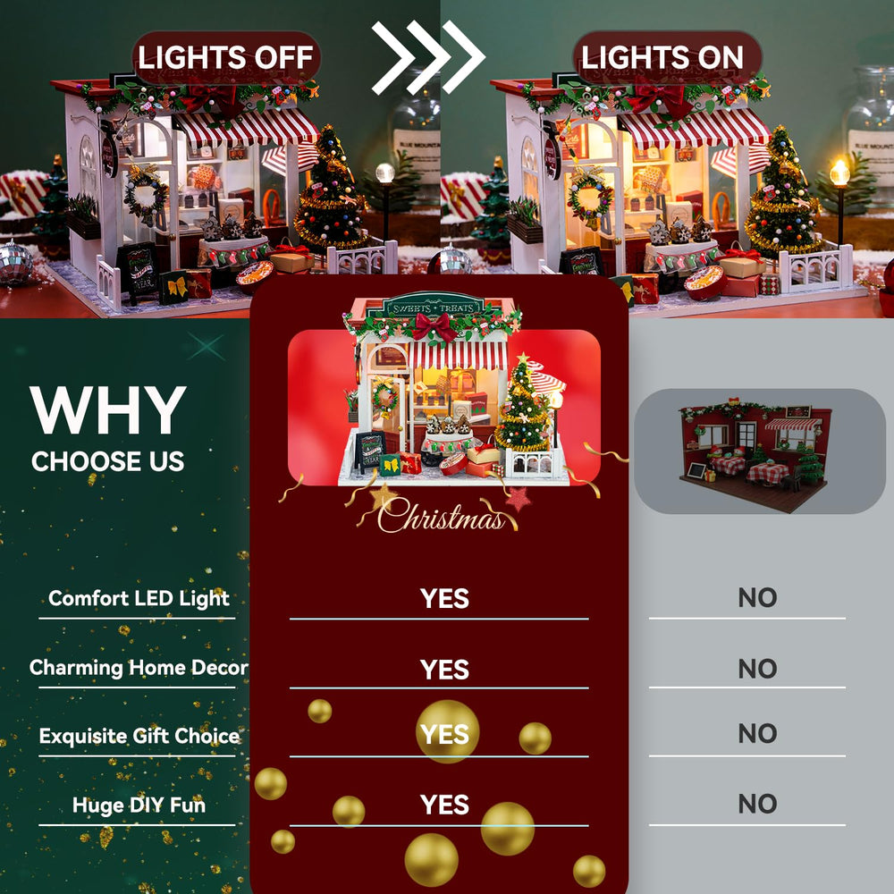 Yeconire LED-lit mini house adds warm glow to holiday scenes.