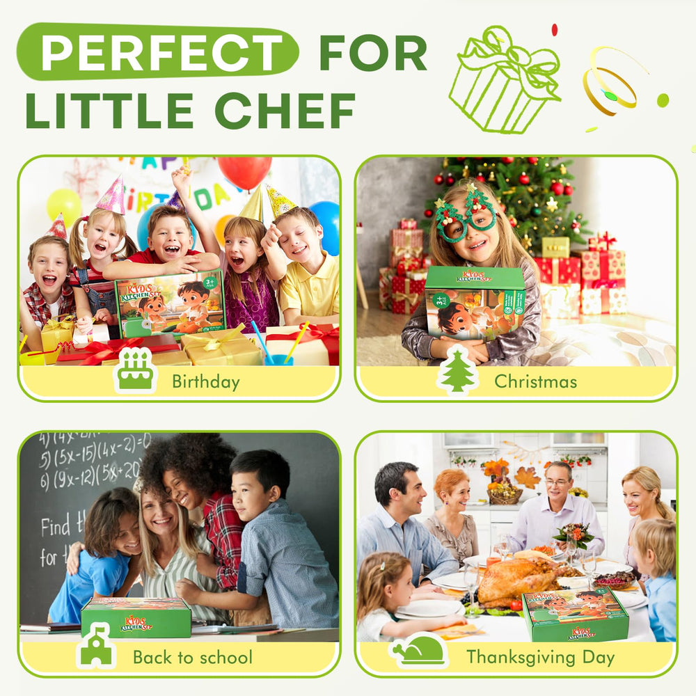 Yeeammk dishwasher-safe kitchen tools simplify cleanup after play cooking.
