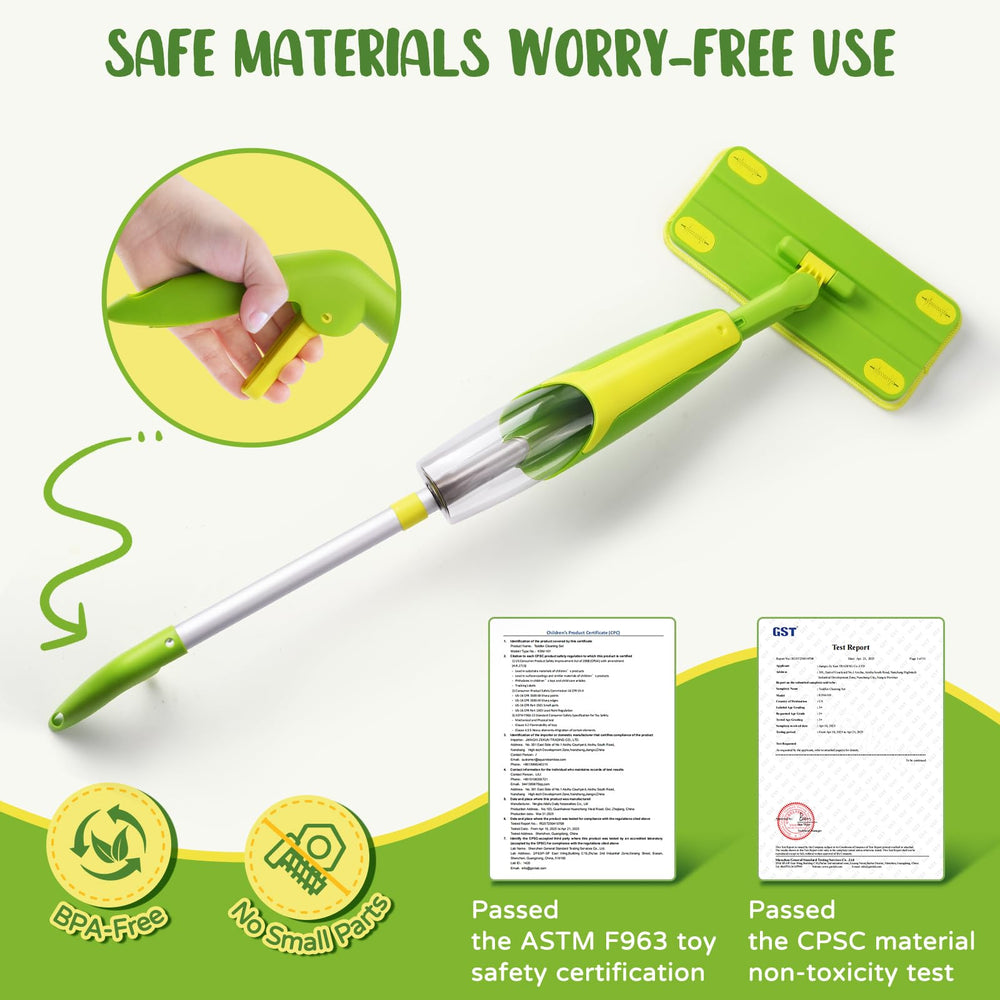 Yeeammk mini cleaning toy sprays water for realistic role-play cleaning.