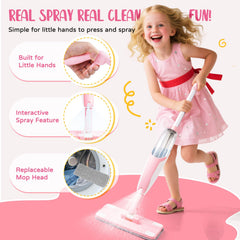Yeeammk mini spray mop pink action demonstrates real spray fun for toddlers.
