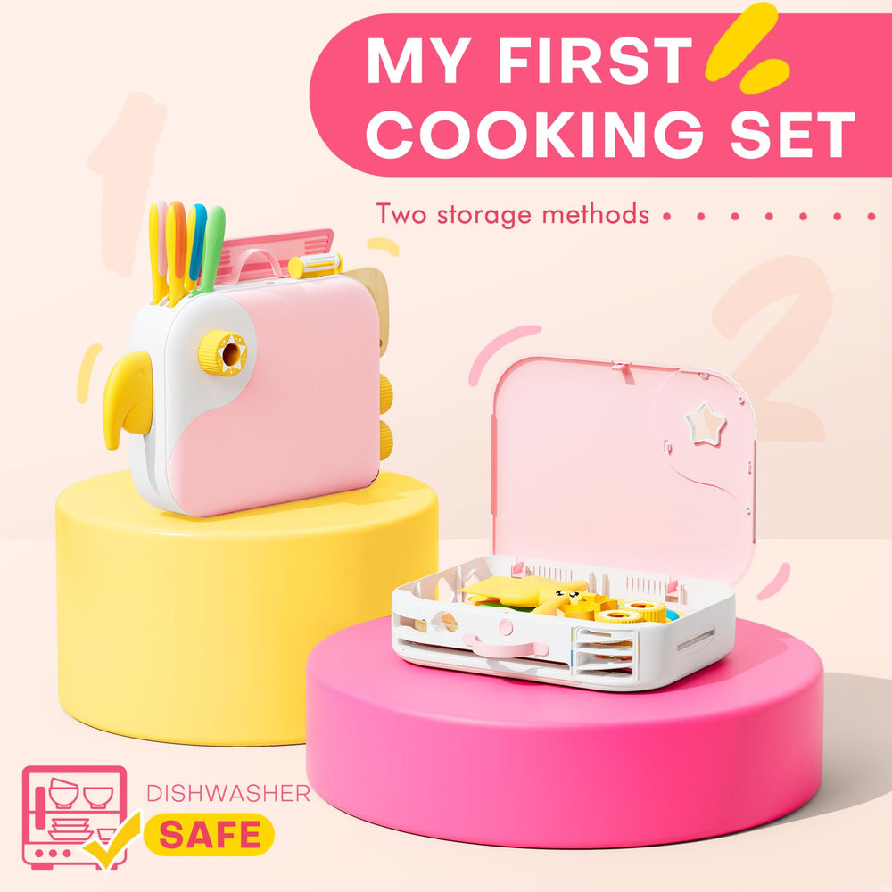Yeeammk pink storage box keeps yellow kitchen tools neatly organized for playtime