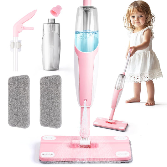 Yeeammk pink mini spray mop handle eases grip for tiny hands during pretend chores.