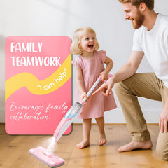 Yeeammk pink mini spray mop in playroom adds color and imaginative responsibility.