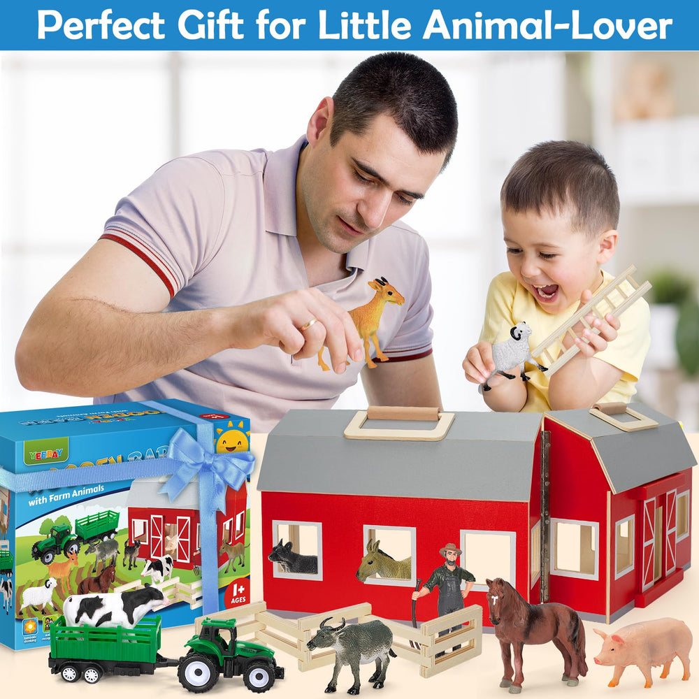 YEEBAY kids playing with wooden farm set encourages interactive learning.