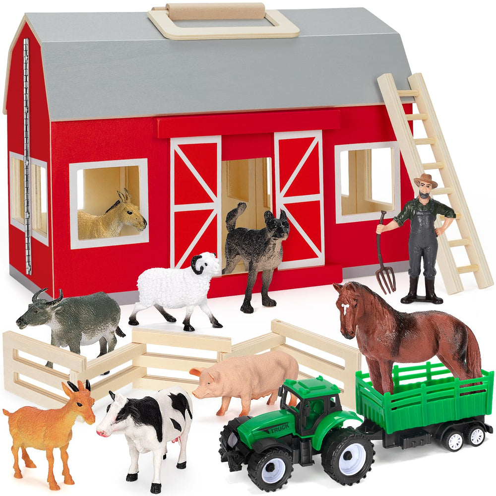 YEEBAY wooden barn with farm animals promotes imaginative play and early learning.