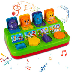 YEEBAY pop-up animals toy button push builds fine motor skills and cause-and-effect awareness.