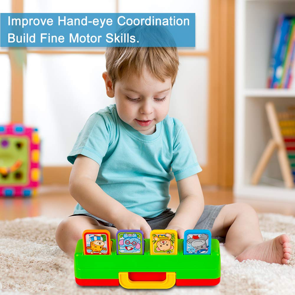 YEEBAY pop-up animals toy durable handle makes it travel-ready and portable.