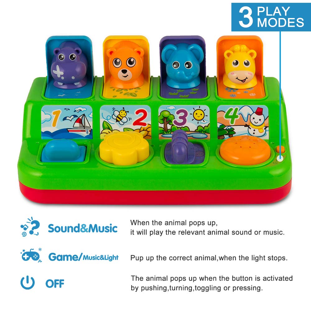YEEBAY pop-up animals toy sound mode emits animal noises for immersive play.