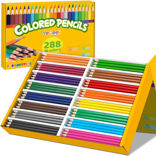 YEGEER 288-count colored pencils in a box for classroom art projects