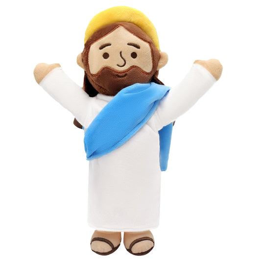 Yelakey 13-inch Jesus plush with brown robe, soft cuddle toy for kids