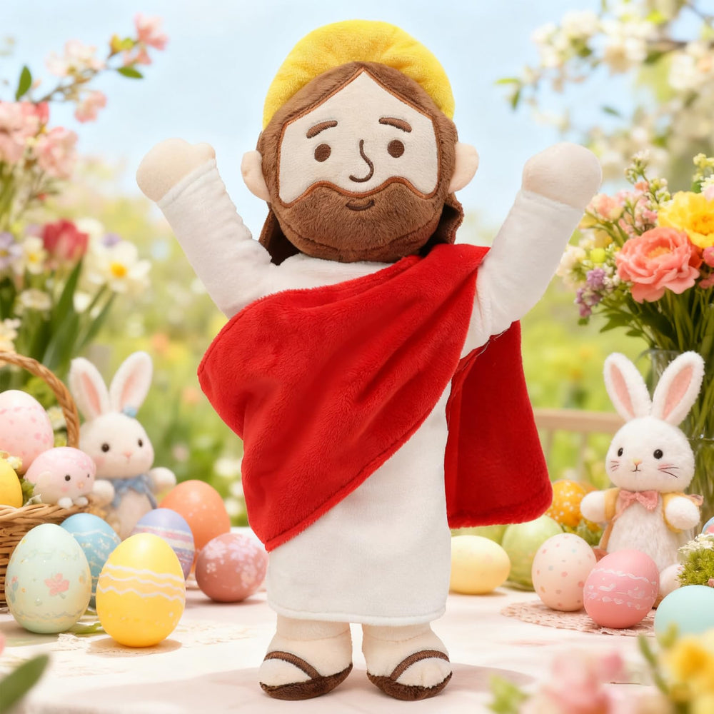 Yelakey detailed Jesus Plush face, lifelike expression for reflective play.