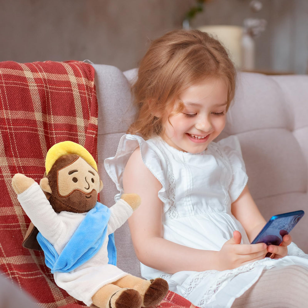 Yelakey Jesus plush fabric close-up, durable surface-washable for easy cleaning