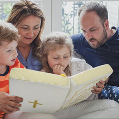 Yelakey blue Bible version featuring Matthew 6 for peaceful moments