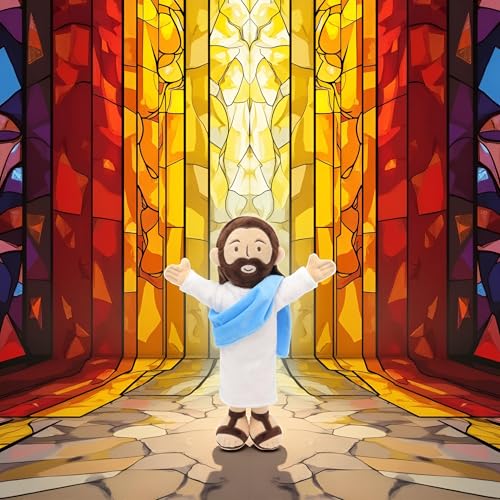 Yelakey Jesus plush positioned for bedtime, soothing presence during nighttime.