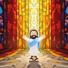Yelakey Jesus plush positioned for bedtime, soothing presence during nighttime.