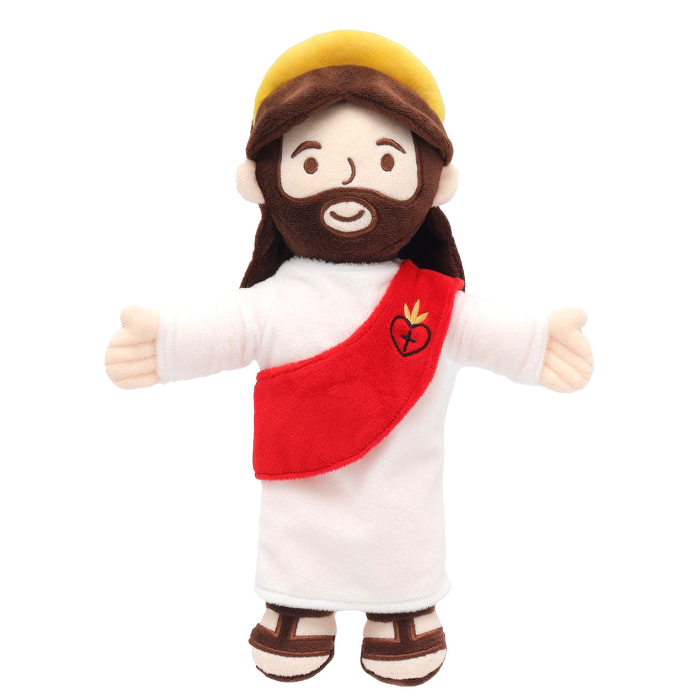 Yelakey Jesus plush doll front view, soft cuddle partner for kids.