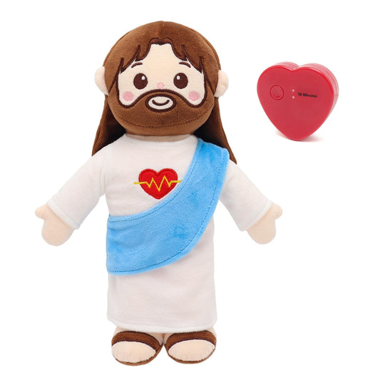 Yelakey Jesus plush heartbeat 13in with soothing rhythm for bedtime comfort.