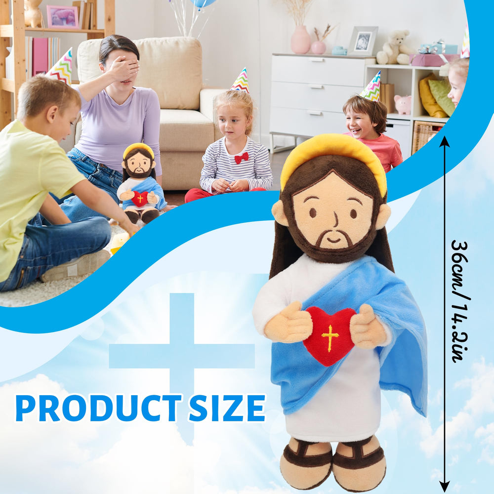 Kids cuddling with Yelakey Jesus plush for comfort and prayers