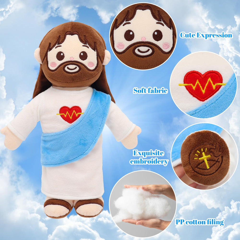 Yelakey Jesus plush robe embroidery highlights faith elements for storytelling.