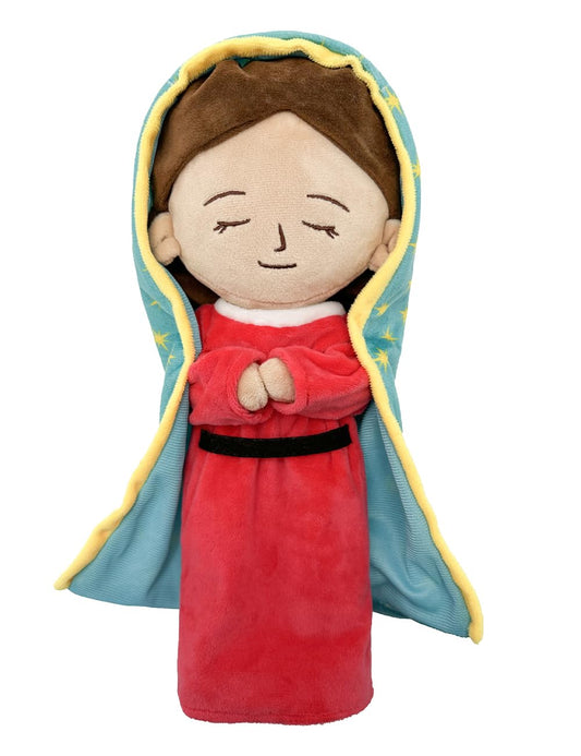 Yelakey Lady of Guadalupe plush Mary doll in red for cozy home decor.