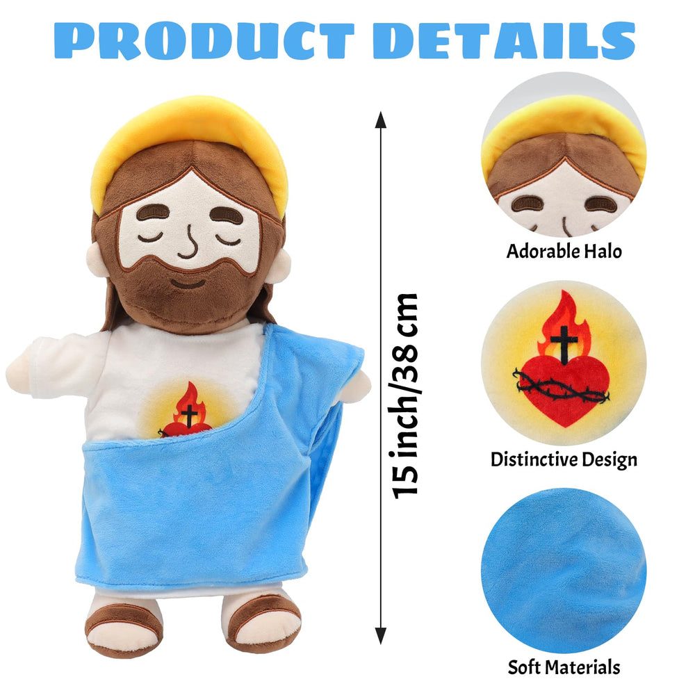 Yelakey Jesus plush breathing sounds help kids relax before sleep.