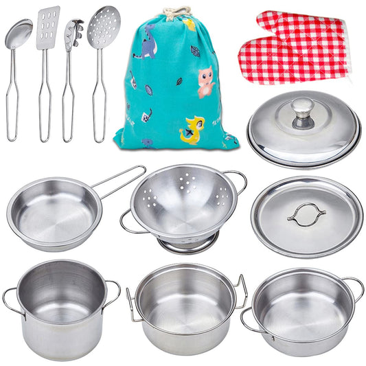Yellora play pots and pans for kids with safe rounded edges for pretend cooking