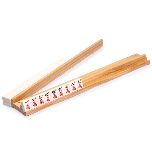 Yellow Mountain Imports 18-inch natural pine mahjong rack for organized hands.