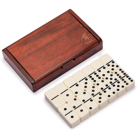 Yellow Mountain Imports 28-tile double-6 dominoes set with bold, easy-to-read pips