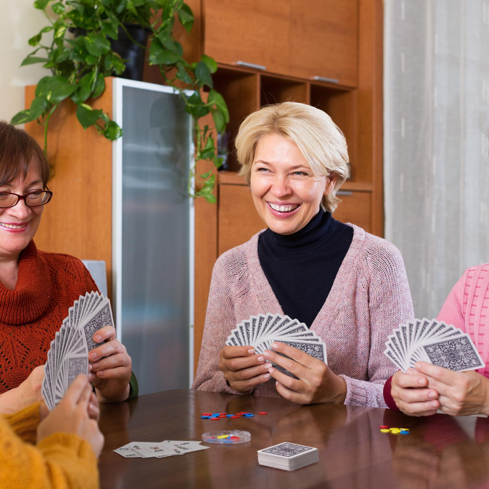 Ornate indigo card back adds visual appeal to group sessions