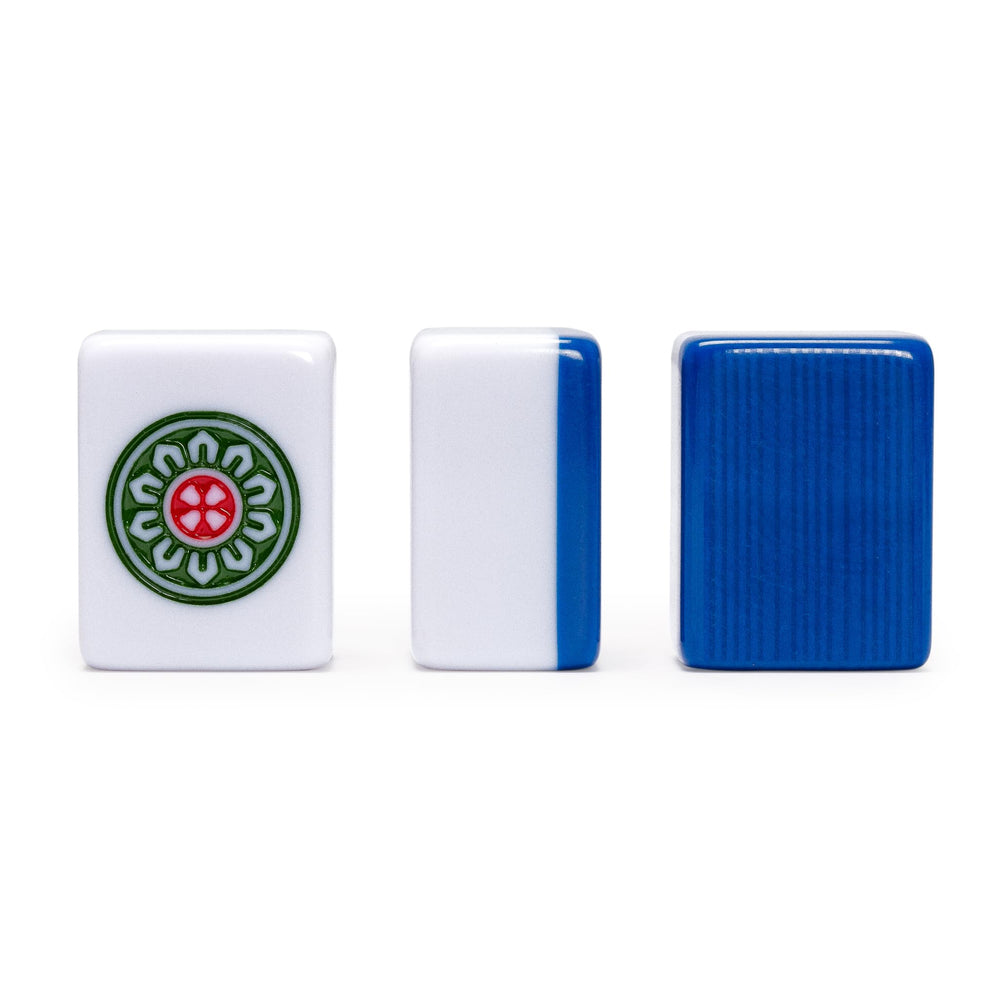 Blue vinyl case secures tiles for travel and storage.