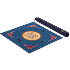 Yellow Mountain Imports table cover with mahjong tiles on surface for protected, stable play.